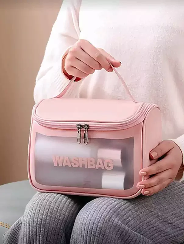 کیف آرایشی شفاف صورتی