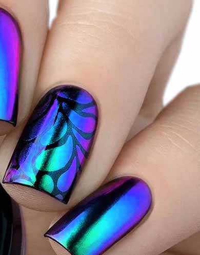 طراحی ناخن کروم بنفش آبی